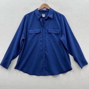 Chico’s Women’s 3 (16/18) Blouse Blue Button Up Top